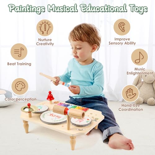 Baby Drum Kit Wooden Toys for 1 Year Old Boys Girls, Baby Musical Instruments Xylophone Drum Set, Toddlers Musical Toys for 1 2 3 Year Old, Baby Birthday Gifts (3 Drums Edition) - Image 3