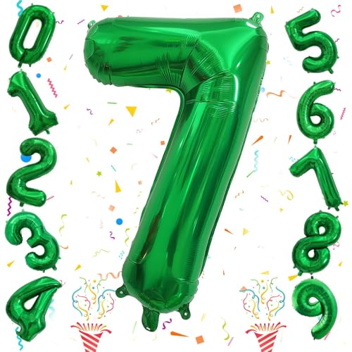 Image of Number 7 Balloon for Boys, Giant Dark Green Self Inflating Number 0-9 Set for Girls, 40 Inch Foil Helium Balloons for 7th Birtyday Party Decoration Jungle Anniversary Celebration Women Men Supplies