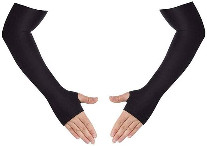 MUKHAKSH Unisex Cotton UV Protection Arm Sleeves Gloves with Thumb Hole (Black) -1 Pair