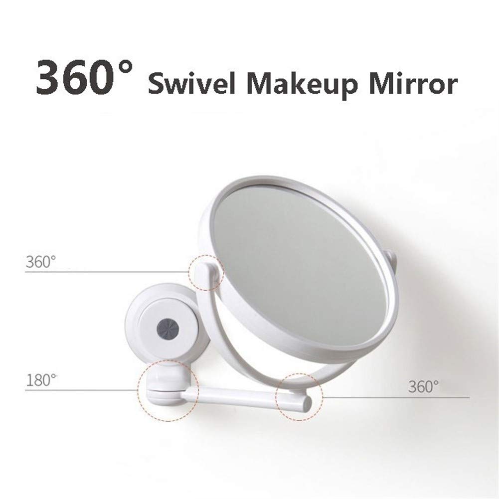 Specchio da trucco da parete con braccio girevole a 360 gradi ed estensibile, per bagno, bianco