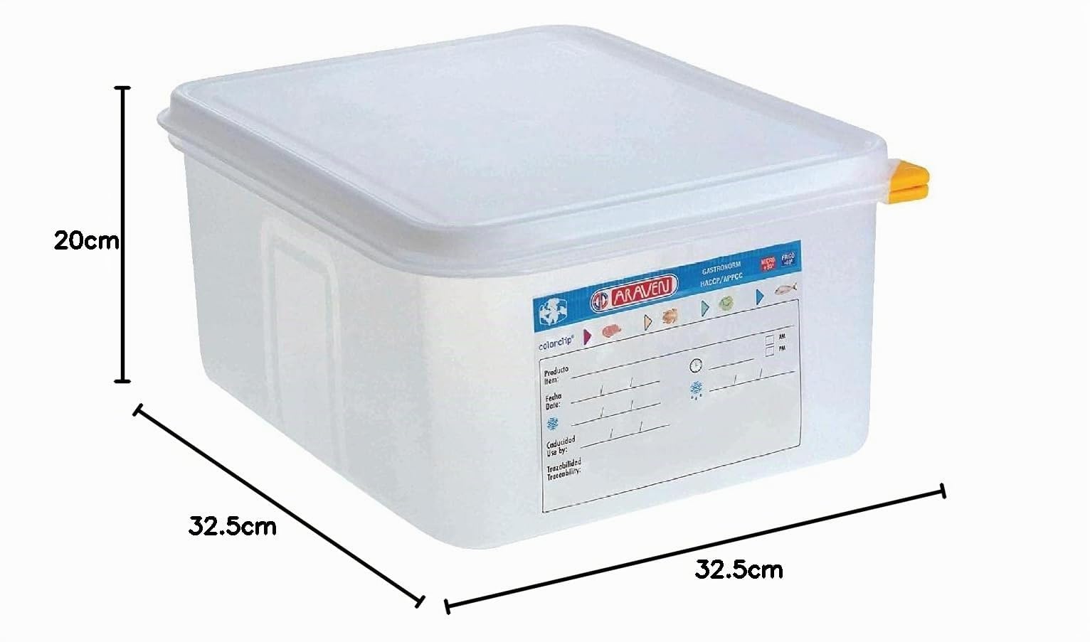Araven Contenedor de alimentos de 10 litros (1/2 GN). 150 x 325 x 265 mm. Cantidad del paquete: 4