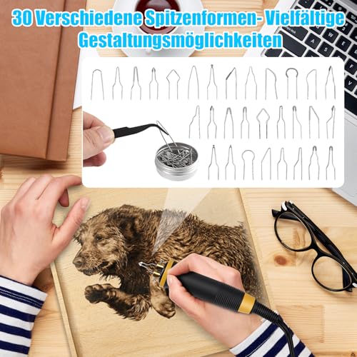 Brandmalkolben, Brandmalerei Set, Holzverbrennungsset 280-800°C mit 30 Spitzen - Pyrographie Set für Holz & Leder, Temperaturregelung Lötstation Lötkolben Set für Anfänger & Profis DIY