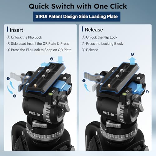 Image of SIRUI SQ75+VHS10 Carbon Fiber Tripod, 71.7 inch Video Tripod with Professional Video Fluid Head, 7-Step Counterbalance, 4-Step Tilt /Pan Damping Adjust, Rapid Setup for Camera, Max Load 10kg /22lb