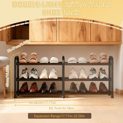 Étagère à chaussures extensible en métal meuble de rangement réglable noir