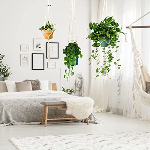 Mtouock Macrame Plant Hangers, Set Of 3 Hanging Planter Indoor Outdoor, Handmade Cotton Rope Hanging Planters Set Flower Pots Holder Stand With 6 Hooks, 4 Legs #TOP5
