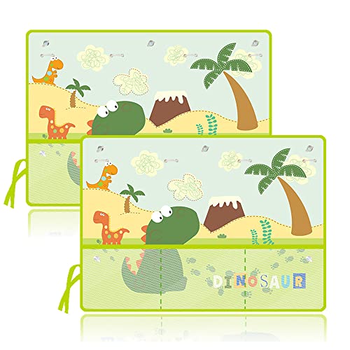 Image of 2 Pack Car Sun Shade for Baby Kids Children Car Side Window Curtain Protector Protects from Sun Glare Heat Blocks UV Rays Glare Car Interior Sun Blocker Blind (Dinosaur Green)