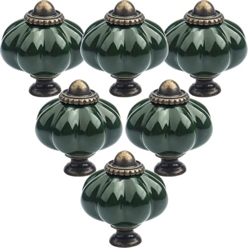 LHNNDM Lot de 12 boutons de porte en céramique, Boutons de citrouille vert clair en céramique avec vis, Poignées de tirage d'armoire anciennes pour placards...