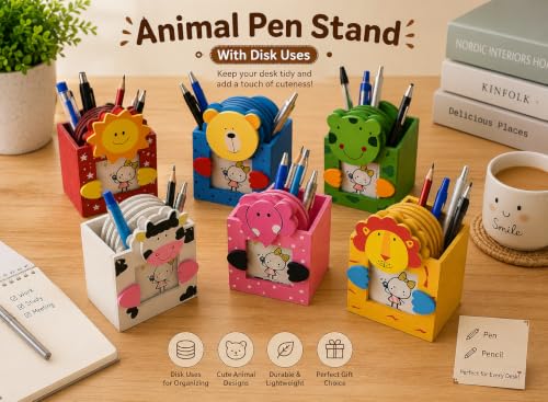 Image of GOLD LEAF Wooden Stationery Pen Stand With Photo Frame, Multicolor, Pack Of 6