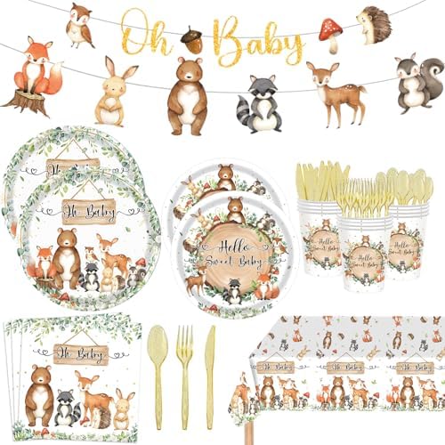 142pcs Woodland Animals Baby Shower Decoration Pack Forest Animal...
