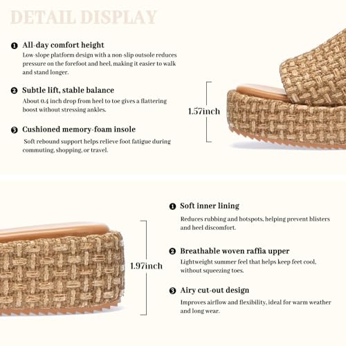 Image of Monrovia Platform Sandals Women Raffia Espadrille Slides, Woven Straw Flatform Beach Sandals Women, Slip On Summer Vacation Shoes, Comfortable Casual Daily Wear
