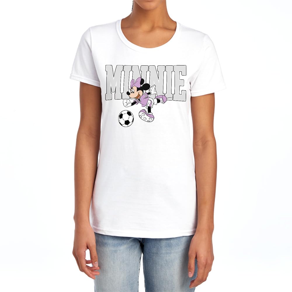 Disney Women's White Minnie Mouse Football Kick Tee, Large