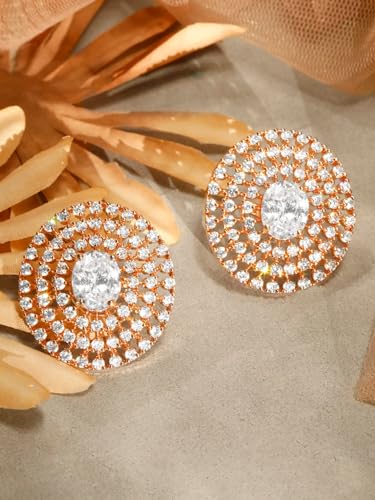 Image of Rubans Stud Earrings American Diamond Trendy Jewellery for Women & Girls