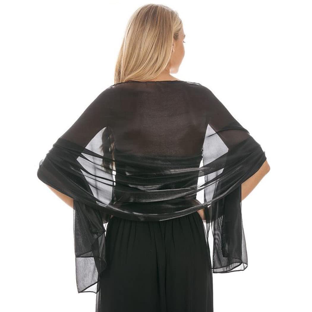 Aukmla Chales y envolturas de satén sedoso para bodas, pashmina, chal para novias, damas de honor, bodas, fiestas de noche, vestidos formales, Negro, talla única