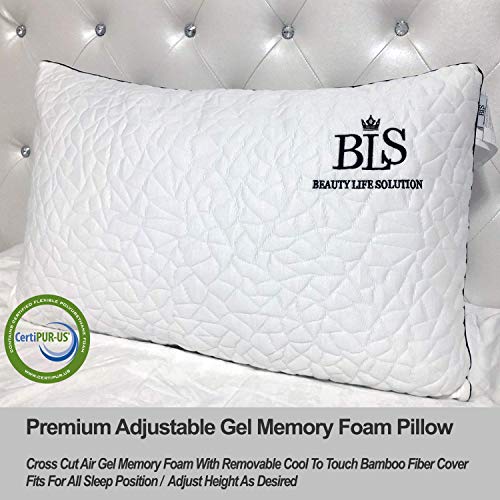Premium ADJUSTABLE Shredded Gel Memory Foam Pillow-CertiPUR-US® - Hypoallergenic - Soft And Conforming-Reduce Neck And Shoulder Pain-Bed Pillows For Side Back Stomach Sleepers (Queen Size (Pack Of 1))
