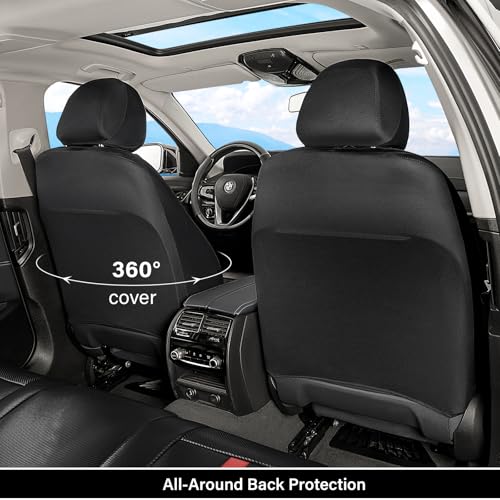 Image of Coverado Leather Car Seat Covers Full Set & Carbon Fiber, Waterproof and Durable All Weather Protector, Universal Fit for SUV, Pickup Truck, Sedan, Automotive Vehicle Interior, Black&Red