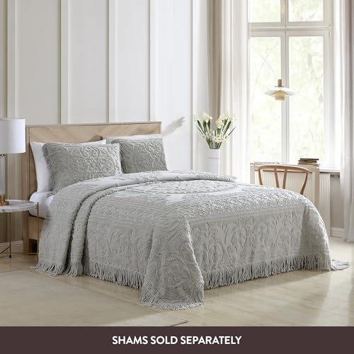 Image of Beatrice Home Fashions Medallion Full Cotton Chenille Bedspread, Gray