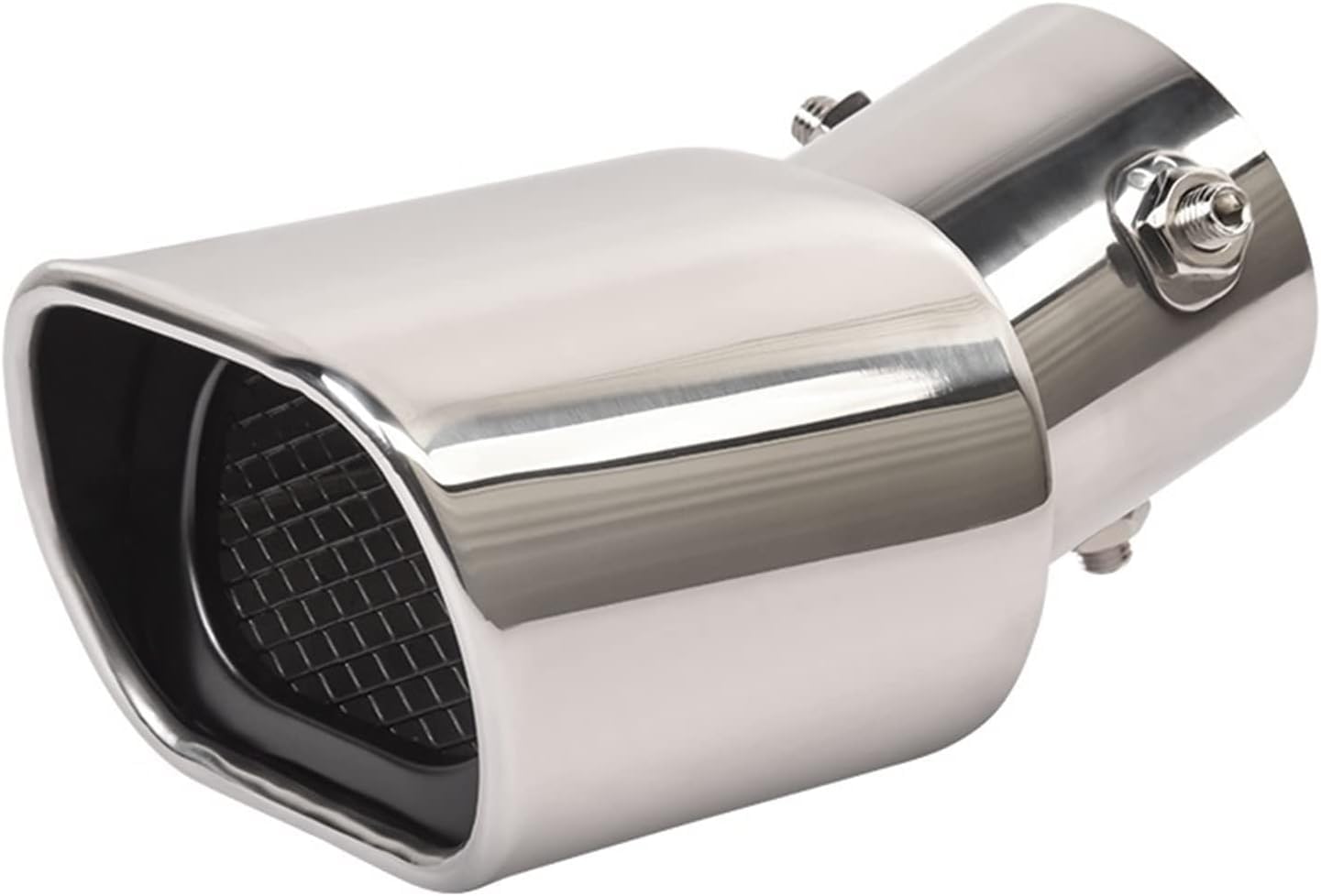 AutoBizarre Stainless Steel Silver Square Shaped Pipe Car Exhaust Tail Muffler Grilled Silencer Tip Car End Pipe Tail Exhaust Show Pipe (Silver Square Pipe Curved Bent)