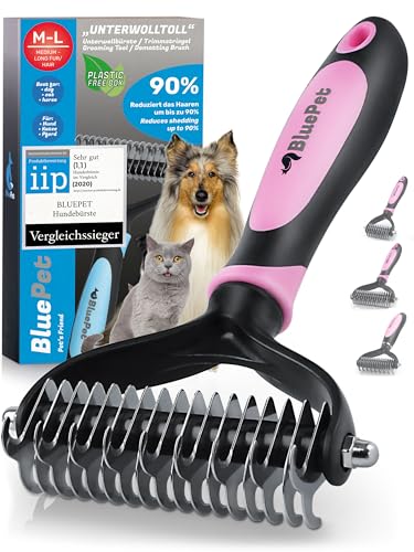 BluePet Hundebürste Unterwolle langhaar & Katzenbürste langhaar I Unterwollkamm entfernt Unterwolle & Verfilzungen I Deckhaarschutz & Knoten Entfernen I Unterfellbürste Hunde für Fellwechsel