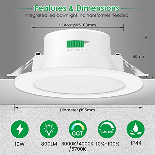 ALUSSO LED Einbaustrahler Dimmbar 230V LED Spots Flach 10W IP44 Bad Einbauleuchten Deckenspots Einbauspots, Warmweiß Neutralweiß Kaltweiß Deckenstrahler für Badezimmer Küche Wohnzimmer, 6er Set – Bild 3