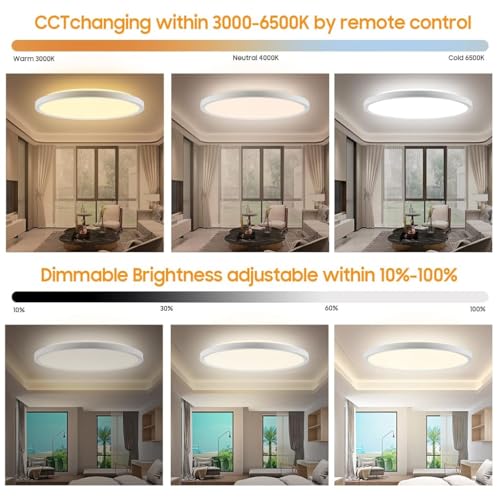 Image of ELEPHANTBOAT LED Ceiling Light with Remote Control, 12Inch 24W High Bright 3200lm, Backlight Round Close to Ceiling Lamp Modern Ultra-Thin 3000-6500K for Bedroom Living Room