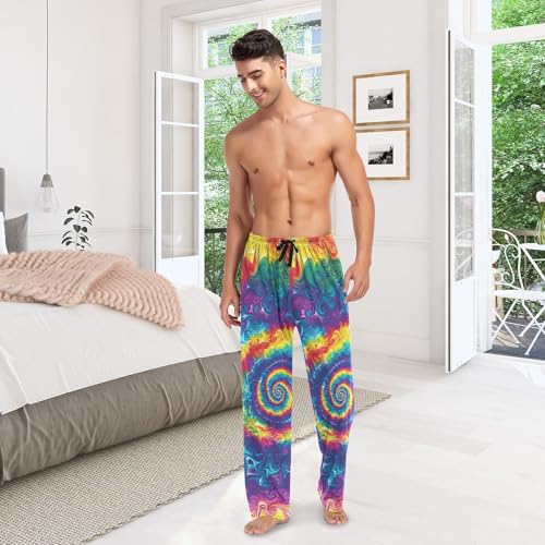Men's Pajama Pants Tie Dye Rainbow Swirl PJ Lounge Pants Soft Men Pajama Bottoms2