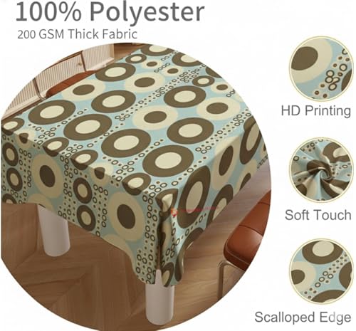 Image of DARSHANAM WORLD Mid-Century Modern Geometric 4 Seater Tablecloth - Waterproof & Spill-Proof Fabric, Abstract Pattern Design, Washable Decorative Table Cover for Dining Room, Kitchen. (Aqua Round)