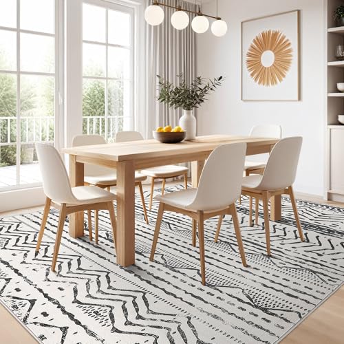 Nakagishi Black Rug Living Room 5X7: Washable Boho Large Neutral Soft Rug Modern Stain Resistant Moroccan Indoor Non-Slip Carpet for Bedroom Kids Playroom Office Dining Room Classroom Dorm