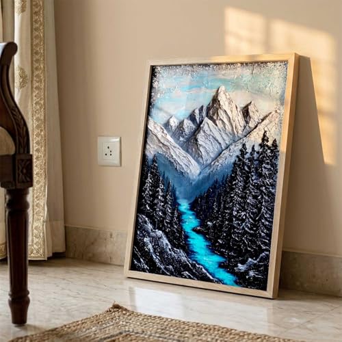 Image of kotart Mountain view Wall Art Home Decoration | Aesthetic Floral Paintings With Frame For Living Room Bed Room Hotel Wall Decor Digital Reprint (19x25 inch)