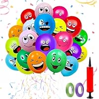 100pcs Balloons for Kids, 12IN+ Large Latex Emoji Balloons With 1 pump and 2 ribbons, Suitable for Boys and Girls Birthdays, Parties, Weddings and Large Celebrations Scene Construction Decorate