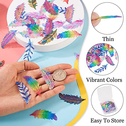 Pandahall 48Pcs Stainless Steel Feather Charms Filigree Pendants Etched Metal Embellishments for DIY Bracelet Necklace Earring Jewelry Making - Image 2