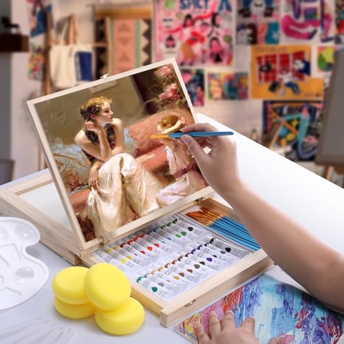 54-Pieces-Watercolor-Paint-Set-with-Tabletop-Easel-Stand-Complete-Starter-Painting-Art-Supplies-with-Watercolor-Paints-Canvases-Sketch-Pads-Brushes-and-Palette-for-Adults-Teens-Kids-Beginners