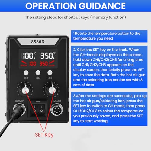Image of Serplex 2 in 1 Hot Wind Gun Solder Iron SMD Rework Soldering Station Kit 700W /220V Tabletop Hot Wind Gun Tin Solder Iron Working Station Adjustable SMD Soldering Station with Dual LCD Digital Display