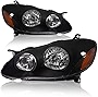 Headlight Assembly Passenger and Driver Side for 03-08 Toyota Corolla 2003 2004 2005 2006 2007 2008 (Black)