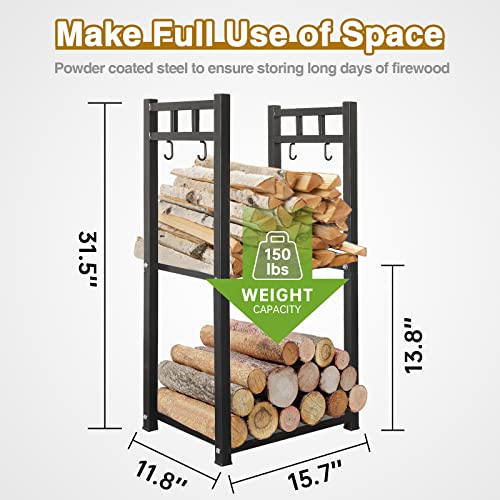 Greener 31.6’’ Tall Firewood Rack 2 Tiers Fireplace Storage Log Rack Holder Wood Storage Logs Holder Fireside Holders For Indoor Fireplace, Wood Stove, Hearth, Fire Pit Or Outdoor Patio #TOP1