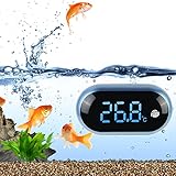 Aquarium Thermometer Digital, Nizirioo Funk Wasser Digitales Thermometer Aquarium Zubehoer mit LED Digitalanzeige, Mini Pool Wasserthermometer Aussen Innen Deko, fuer Terrarium Poolthermometer