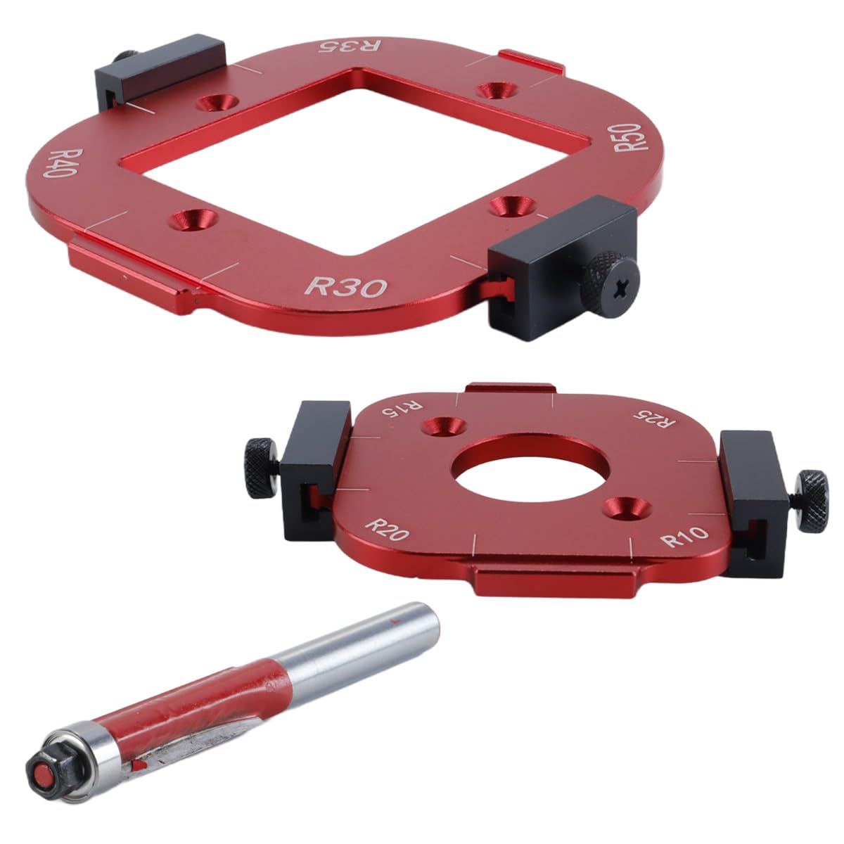 Juego de plantillas y plantillas de fresado de aleación de aluminio para carpintería, tamaños R10-R50, para proyectos de bricolaje con bordes de muebles.