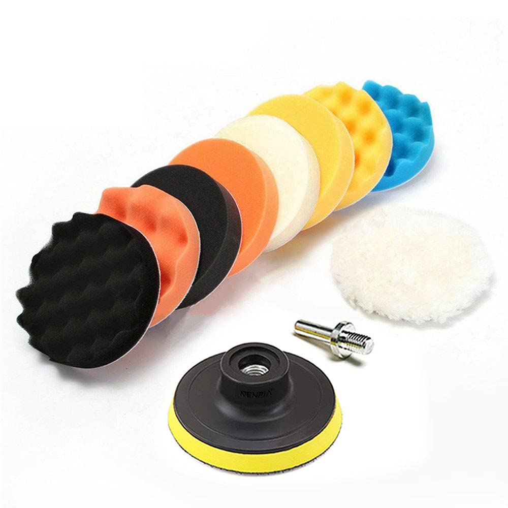 Juego de almohadillas de pulido de tampón de gofres de 11 piezas de 3/4/5/6 pulgadas para pulidora de coche + adaptador de taladro M10 M14 herramientas eléctricas, 6 pulgadas