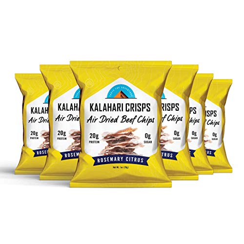 Kalahari Crisps | Rosemary Citrus Flavor | Air Dried Beef Chips |20g of Protein | Keto-Friendly, Soy-Free, Gluten-Free and Zero Sugar! | Six 1 oz. bags