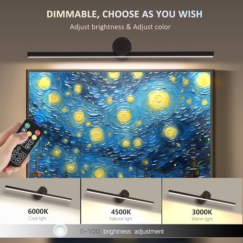Image of ZitoStory Battery Operated Picture Light for wall with Remote,Minimalism Wireless Dimmable Art Lights for Paintings Rechargeable Gallery Light Artwork Lighting for Canvas, Portrait (Black,23'' Inch)