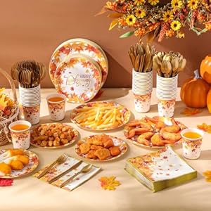 350 Pcs Thanksgiving Fall Party Supplies Maple Leaf Dinnerware Set Disposable Plates Napkins Paper Cups Plastic Cutlery for Autumn Thanksgiving Harvest Party Decor Serves 50(Maple Leaf) 350 Pcs Thanksgiving Fall Party Supplies Maple Leaf Dinnerware Set Disposable Plates Napkins Paper Cups Plastic Cutlery for Autumn Thanksgiving Harvest Party Decor Serves 50Maple Leaf