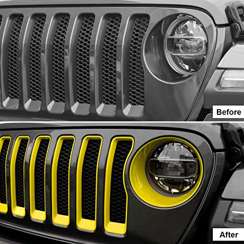 Image of CheroCar for JL Mesh Grille Grill Insert & Headlight Turn Light Cover Trim Exterior Accessories for Jeep Wrangler JL JLU 2018-2026 & Gladiator JT 2020-2026