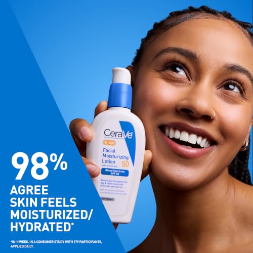 CeraVe AM Facial Moisturizing Lotion SPF 50, Face Moisturizer with SPF, Hyaluronic Acid, Niacinamide & Ceramides, Non-Greasy, Blends Seamlessly With No White Cast, Non Comedogenic Sunscreen, 3 Oz - Image 4