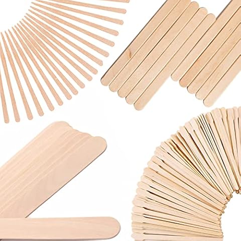 Mibly 4 Style 300 Pcs Assorted Wooden Wax Sticks for Body Legs Face and Small Medium Large Sizes Eyebrow Waxing Applicator Spatulas for Hair Removal or Wood Craft Sticks Cover