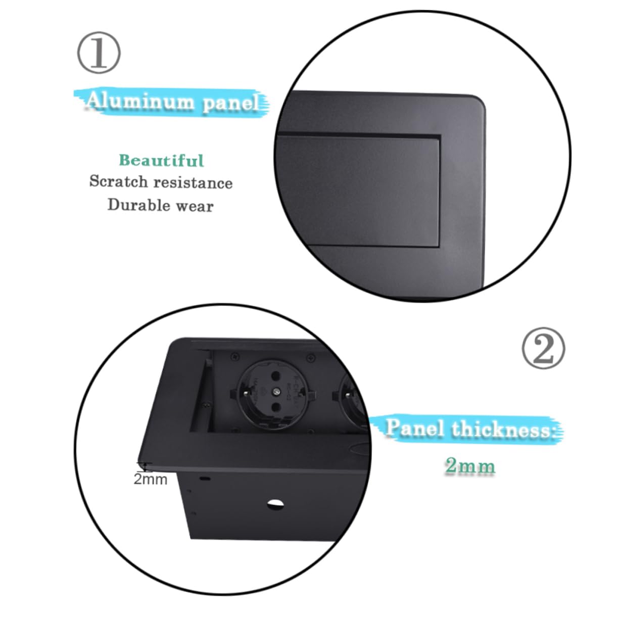 Tofficu Multiprise Encastrable Ronde Noire en Plastique Prises de Courant et Ports USB, Interrupteur Individuel, pour Salle de Réunion et Bureau Moderne