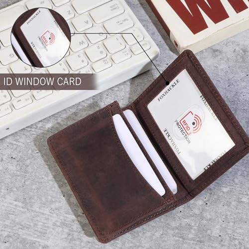 Leather Credit Card Holder For Men and Women,Small RFID Blocking Bifold Wallet (With ID Slot, Hunter Coffee Brown)4