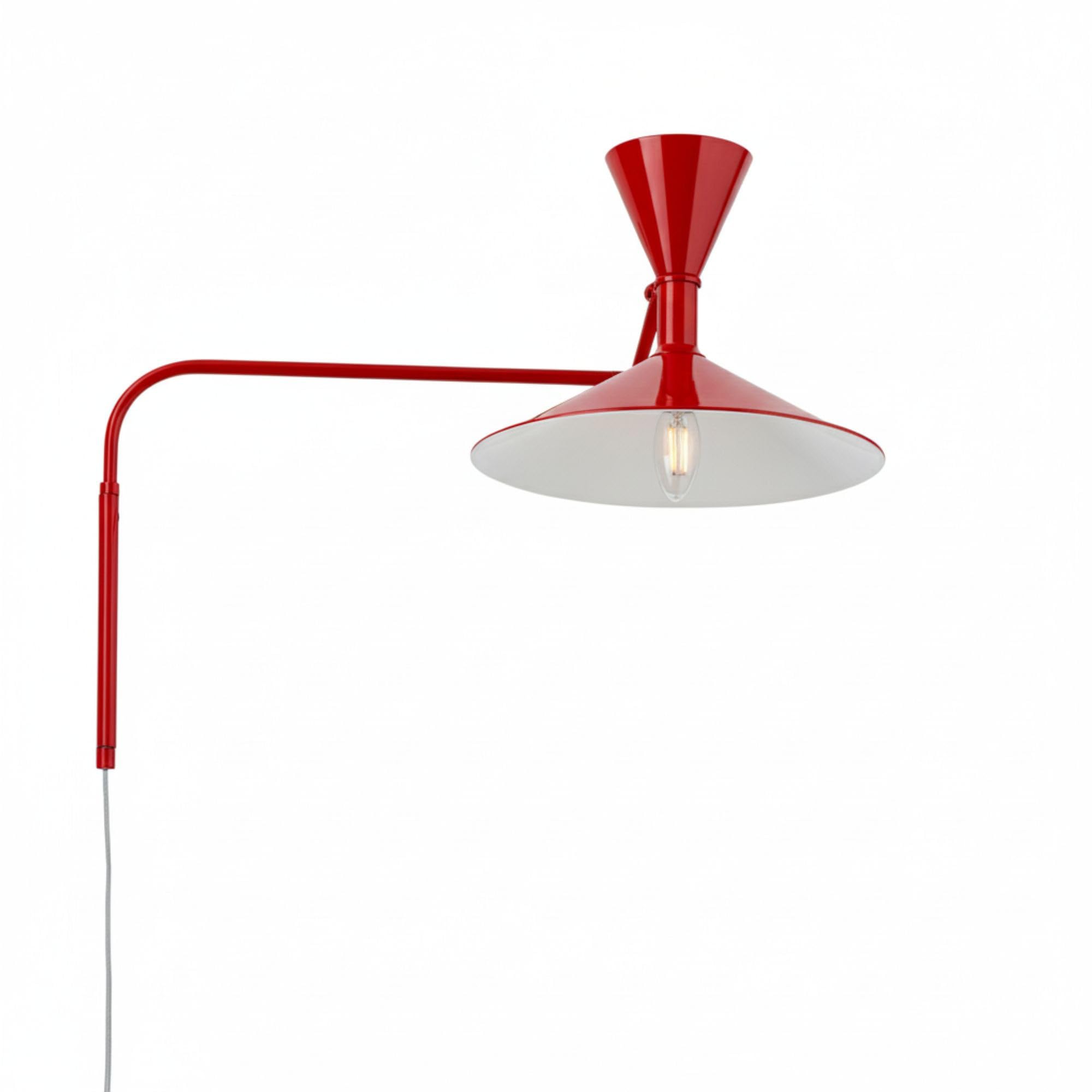 BARCELONA LED Lámpara de Pared Industrial Grande 40cm, Aplique de Pared con Brazo Articulado Retro y Moderno, Pantalla de Metal Rojo Interior Blanco para Restaurante, Escaleras y Dormitorio