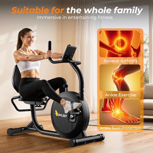 Image of OWLSKY Recumbent Exercise Bike for Home Gym, Magnetic Stationary Bike with 16-Level Resistance, Quiet 15LBS Flywheel, 300LBS Capacity, Low-Impact Cardio & Physical Therapy