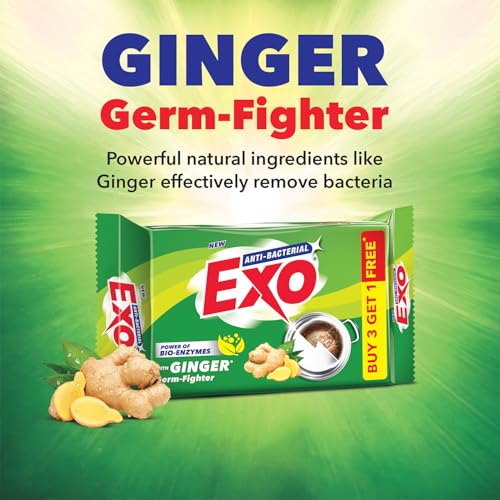 Image of Exo Dishwash Bar, 360gm (90gm X (3 + 1 Bar Free) | Complete Dishwashing Solution With Anti-Bacterial Efficacy & Goodness of Ginger Remove Tough Grime Stains | Experience Hygienic & Superior Cleaning
