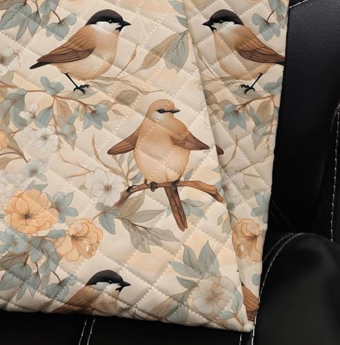 Image of Decorian Premium Soft Quilted Velvet Sofa Cover Mat, Sofa Seat Runner for Couch (Peach Bird, L Shape 7 (4+3) Seater)