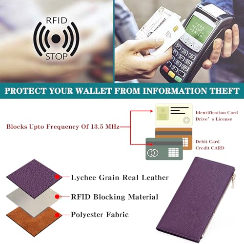Image of GOIACII Slim Wallets for Women Rfid Blocking Leather Wallet Purple | Credit Card Holder with Zip Pocket, Bifold Wallet,Vegan Leather,Ladies Clutch Purse,Compact Size,Flat Women Wallets